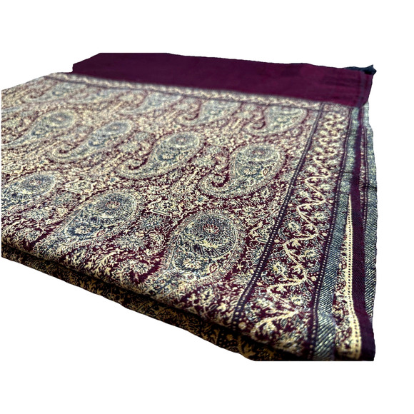 Vintage Paisley Stunning Fabric Textile Throw Blanket Maroon Gold Intricate - Picture 8 of 9